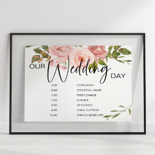 Poster Sinal de Programação de Casamento Floral de Rosas