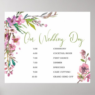 Poster Sinal de Programação de Casamento Floral do Flor
