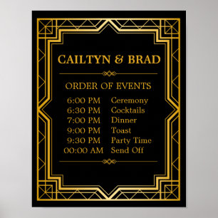 Poster Sinal de Programação de Casamento Gatsby Art Dec