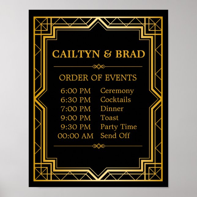 Poster Sinal de Programação de Casamento | Gatsby Art Dec (Frente)