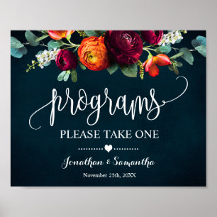 Poster Sinal de Programas de Casamento Navy Wine