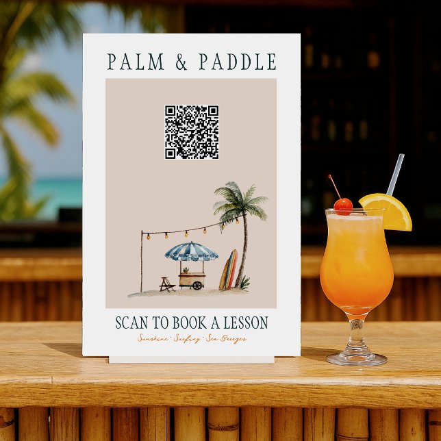 Poster Sinal de QR de Lição de Surf em Aquarela (Criador carregado)