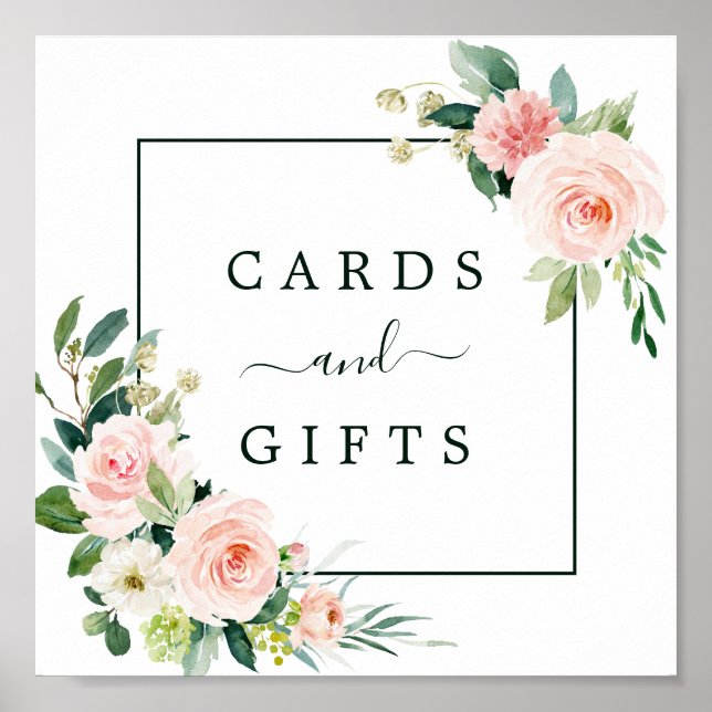 Poster Sinal de quadrado Blush Pink Bloom Cards & Gifts (Frente)