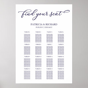 Poster Sinal de Quadro de Assentos de Casamento Chic Azul