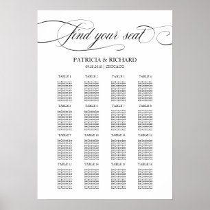 Poster Sinal de Quadro de Assentos de Casamento Escrito P
