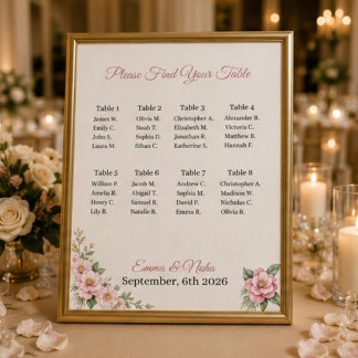 Poster Sinal de Quadro de Assentos de Casamento Personali