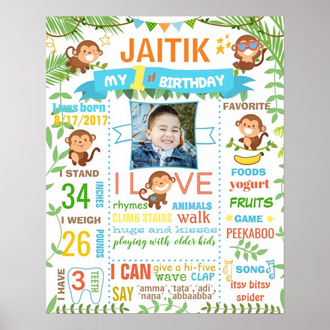 Poster Sinal de quadro de aviso de aniversário do primeir (Frente)