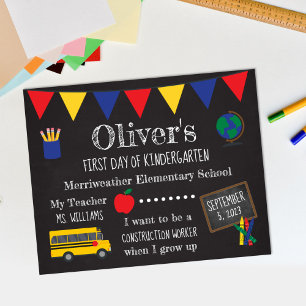 Poster Sinal de quadro de ensino no primeiro dia para cri