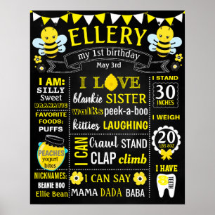 Poster Sinal de quadro de Festa de aniversário das abelha