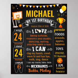 Poster Sinal de quadro de Festa de aniversário de basquet