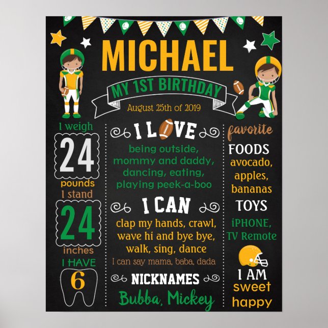 Poster Sinal de quadro de futebol no primeiro aniversário (Frente)