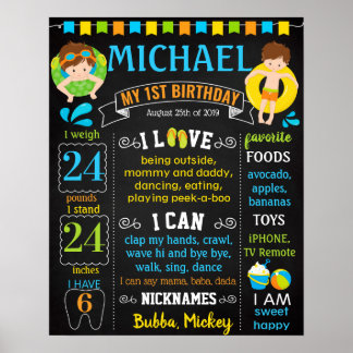 Poster Sinal de quadro de referência de 1º aniversário da