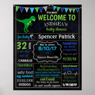 Poster Sinal de quadro do Chá de fraldas dinossauro