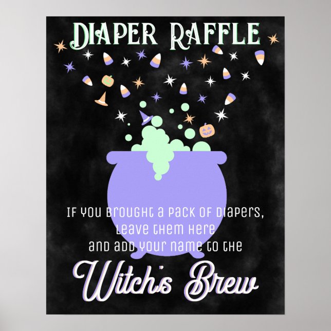 Poster Sinal de Raffle da Fralda Brew da bruxa (Frente)