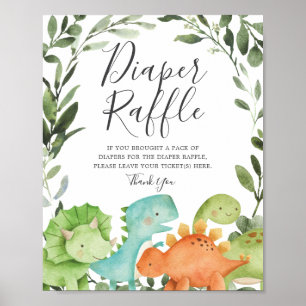 Poster Sinal de Raffle Fralda Chá de fraldas dos dinossa