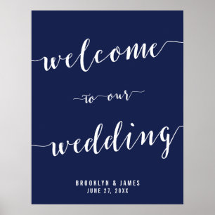 Poster Sinal de Recepção de casamento Azul de Marinho Sim