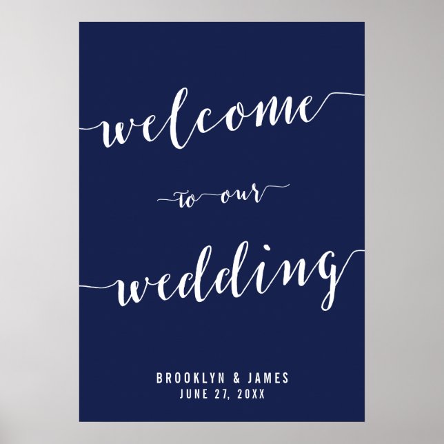 Póster Sinal de Recepção de casamento Azul Simples Marinh (Frente)