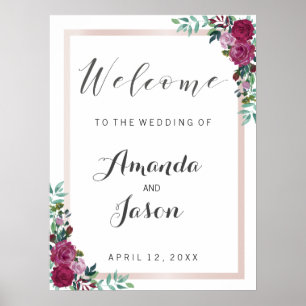 Póster Sinal de recepção de casamento Bem-vindo elegante