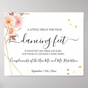 Poster Sinal de Recepção de Casamento Chinelos Pés Dançan