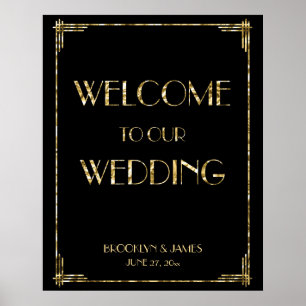 Póster Sinal de Recepção de casamento de Deco de Folha de