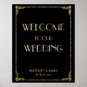 Póster Sinal de Recepção de casamento de Deco de Folha de
