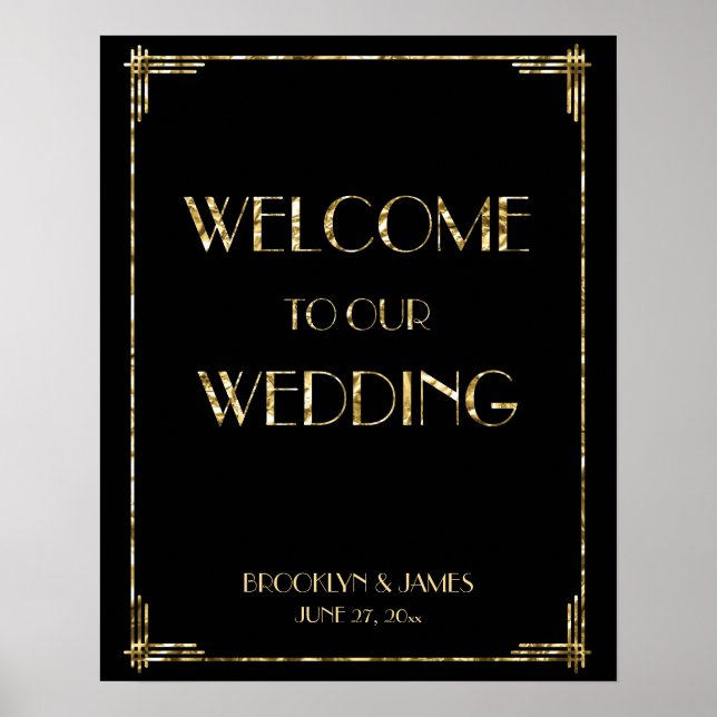 Póster Sinal de Recepção de casamento de Deco de Folha de (Frente)