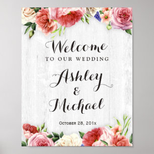 Poster Sinal de Recepção de casamento de madeira branca,