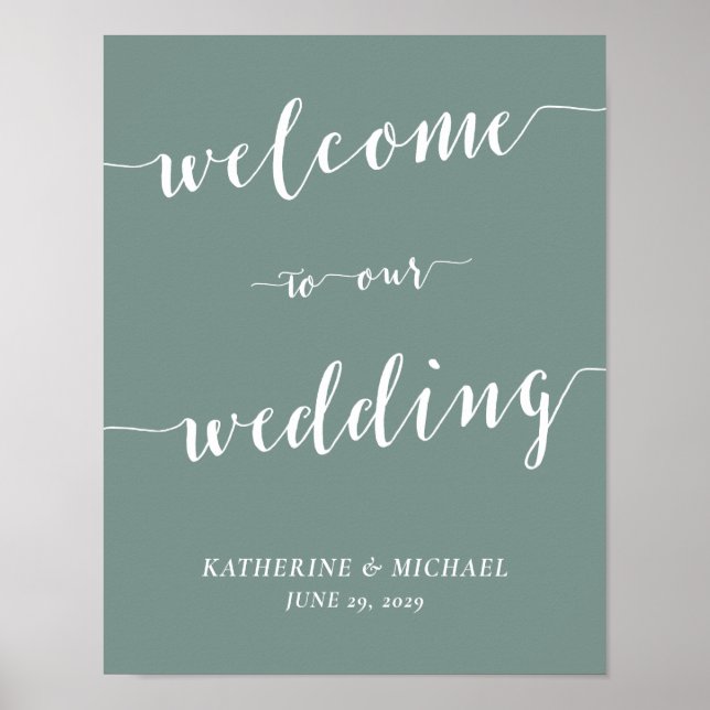 Poster Sinal de Recepção de Casamento em Verde Sage Moder (Frente)