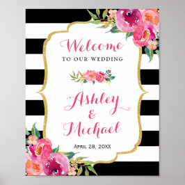 Poster Sinal de recepção de casamento Fuchsia Cor-de-rosa