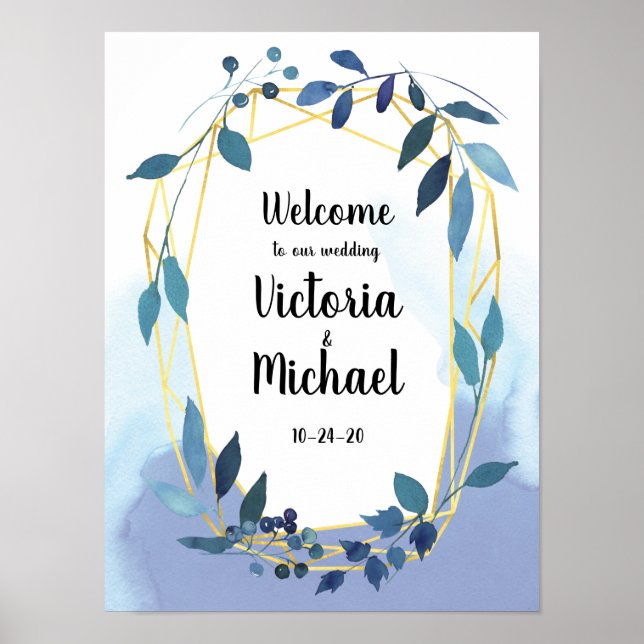 Póster Sinal de Recepção de Casamento Geométrico Floral D (Frente)