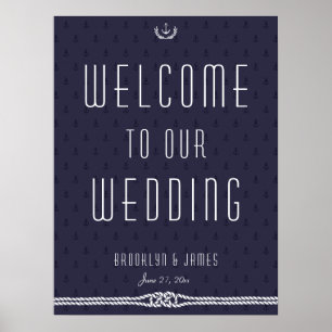 Póster Sinal de Recepção de casamento Náutica 18x24 Âncor
