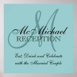 Póster Sinal de Recepção de casamento Personalizado Azul