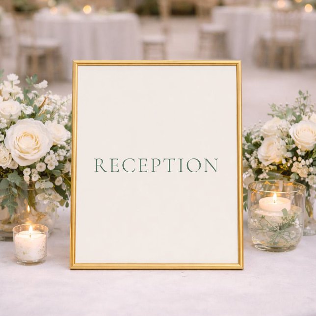 Poster Sinal de Recepção de Casamento Verde Sage Minimali (Criador carregado)