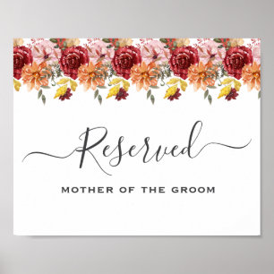 Poster Sinal de Reserva de Casamento de Outono com Folhas