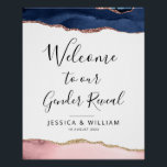 Póster sinal de revelação do sexo do bebê agitado e azul<br><div class="desc">Sexo de bebê Floral revela sinal de boas-vindas da festa com adorável agata azul e rosa</div>