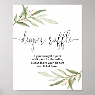 Poster Sinal de rifa de fralda chá de fraldas verde-ouro