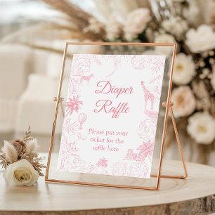 Poster Sinal de Rifa de Fraldas Pink Blush Jungle Safari