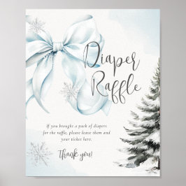 Poster Sinal de Rifas de Fraldas com Laço Azul Baby Showe