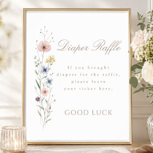 Poster Sinal de Rifas de Fraldas Florais para Chás de Beb