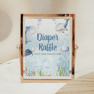 Poster Sinal de Rifas de Fraldas para Chá de Bebê Azul So