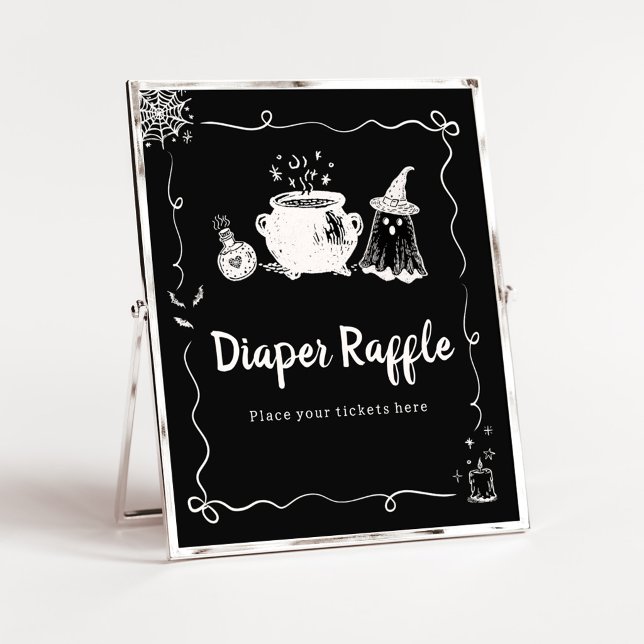 Poster Sinal de Rifas de Fraldas para Chá de Bebê de Hall (Hand Drawn A Baby is Brewing Baby Shower Diaper Raffle Sign)