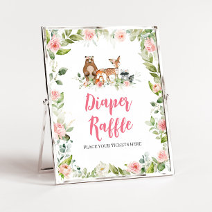 Poster Sinal de Rifas de Fraldas para Chás de Bebê Flores