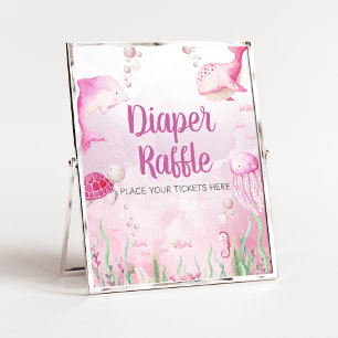 Poster Sinal de Rifas de Fraldas para Chás de Bebê Pink U