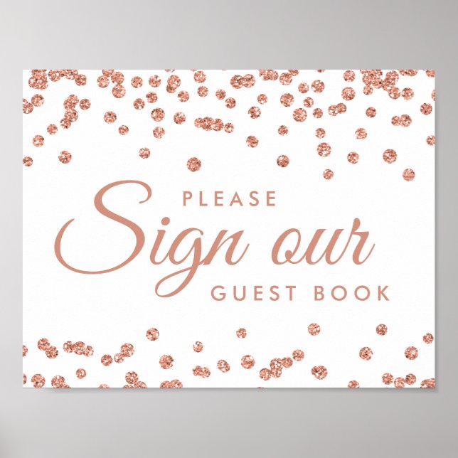 Póster Sinal de Rosa do Guestbook Dourado Glitter Confett (Frente)