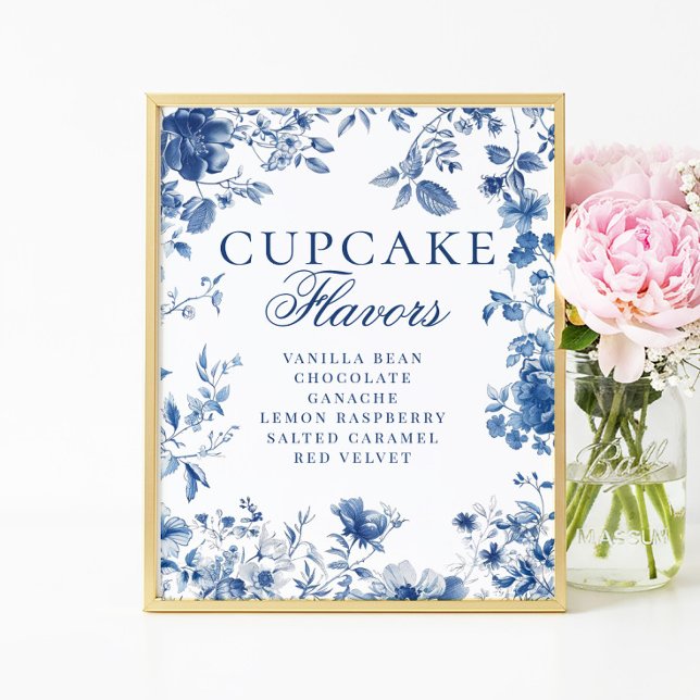 Poster Sinal de Sabor de Cupcake Elegante Azul Toile Chin (Criador carregado)