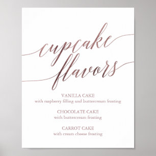 Poster Sinal de Sabores de Cupcake com Caligrafia em Rosa