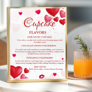 Poster sinal de sabores de cupcake de coração de São Vale