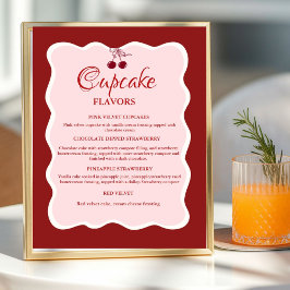 Poster Sinal de sabores de Cupcake Vermelho e rosa do Dia