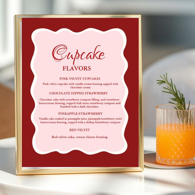 Poster sinal de sabores de Cupcake Vermelho e rosa do Dia (Criador carregado)
