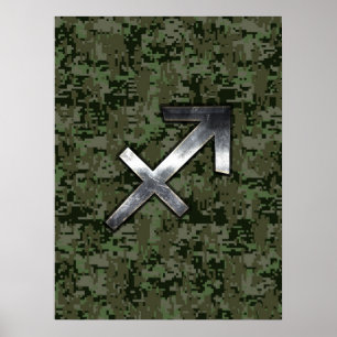 Póster Sinal de Sagitário Silver na Camo Digital Woodlan